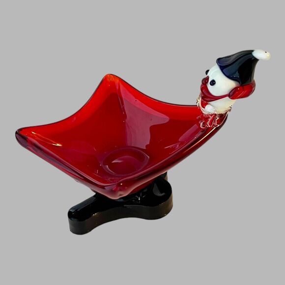 VTG Murano Italy Art Glass CLOWN CANDY NUT DISH FIGURINE 6" Square Red Black - Picture 2 of 6